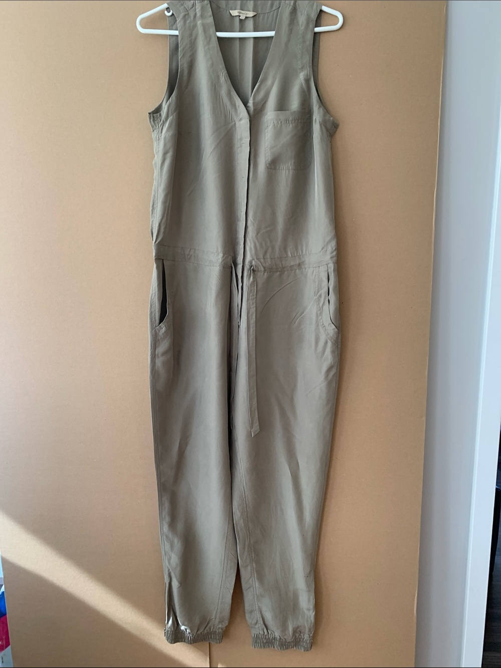 RW&CO. Olive Sleeveless Utility Jumpsuit with Drawstringy